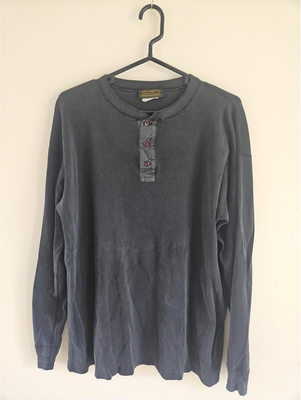 Eddie Bauer Men’s Vintage Waffle Knit Henley Long Sleeve Shirt Charcoal Gray XL